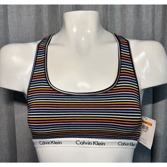 NWT Calvin Klein Rainbow Multicolor Striped Unlined Bralette, Size Small Bra - Picture 1 of 16
